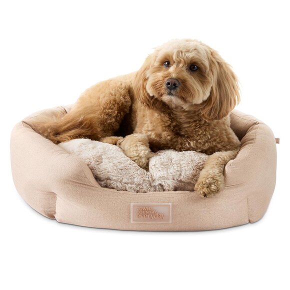 Faux Linen Cozy Cuddler Pet Bed – Small, Taupe - Picture 1 of 5